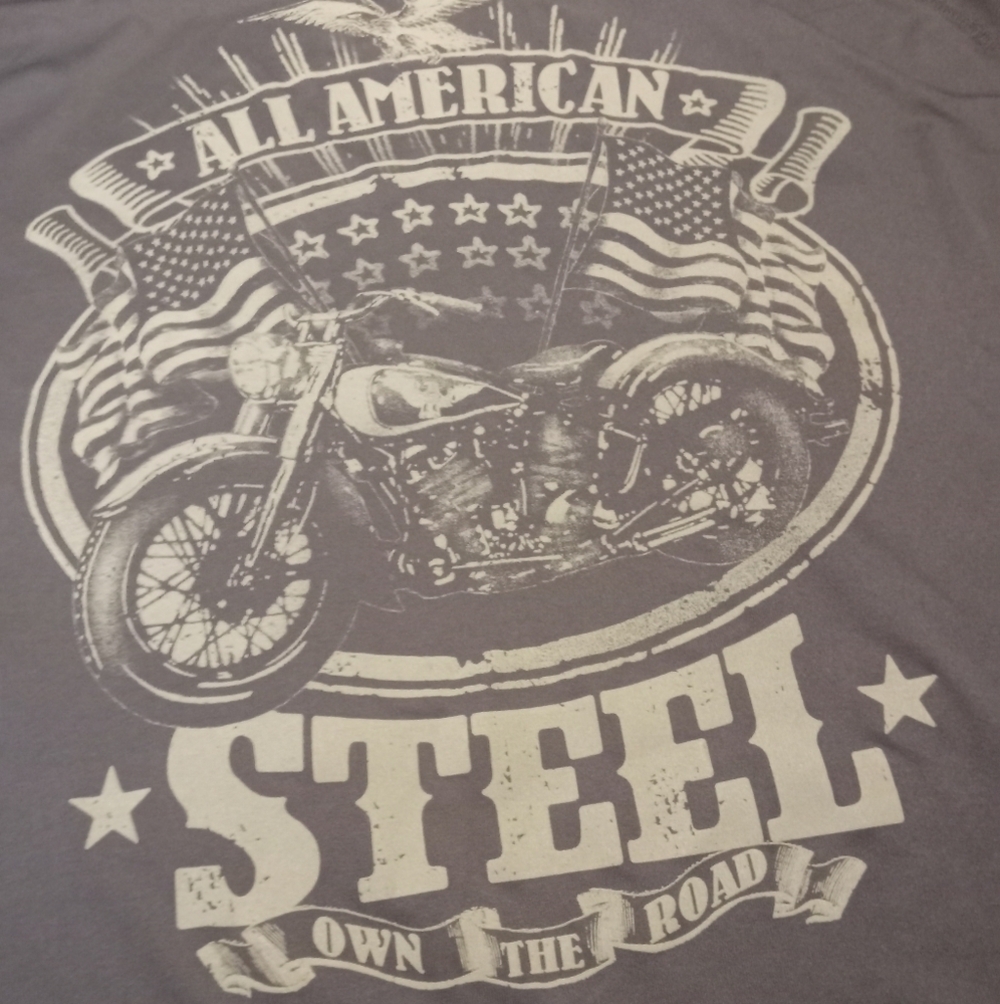Men's All American Steel Motorcycle Gray T Shirt Size 3XL Ride the Open Road